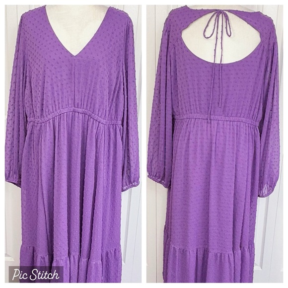 torrid Dresses & Skirts - Torrid Purple Swiss Dot Sheer Long Sleeve High Waist Tiered Midi Dress 2X